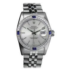 Rolex Datejust 68274 Silber-Stein-Zifferblatt mit Diamant- und blauer Saphir-Lünette