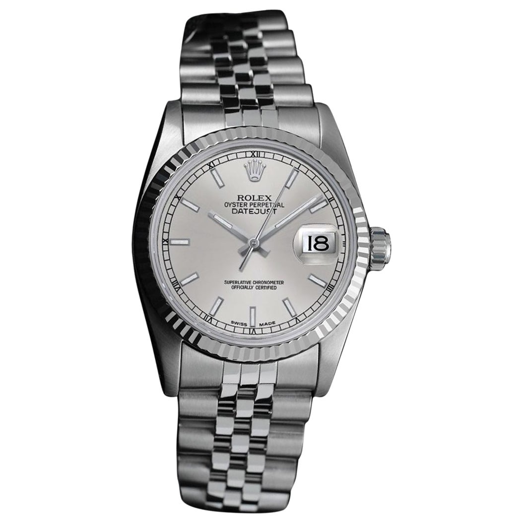 Rolex Datejust 68274 Silber-Stickerei-Zifferblatt mit geriffelter Lünette und Faltschließe