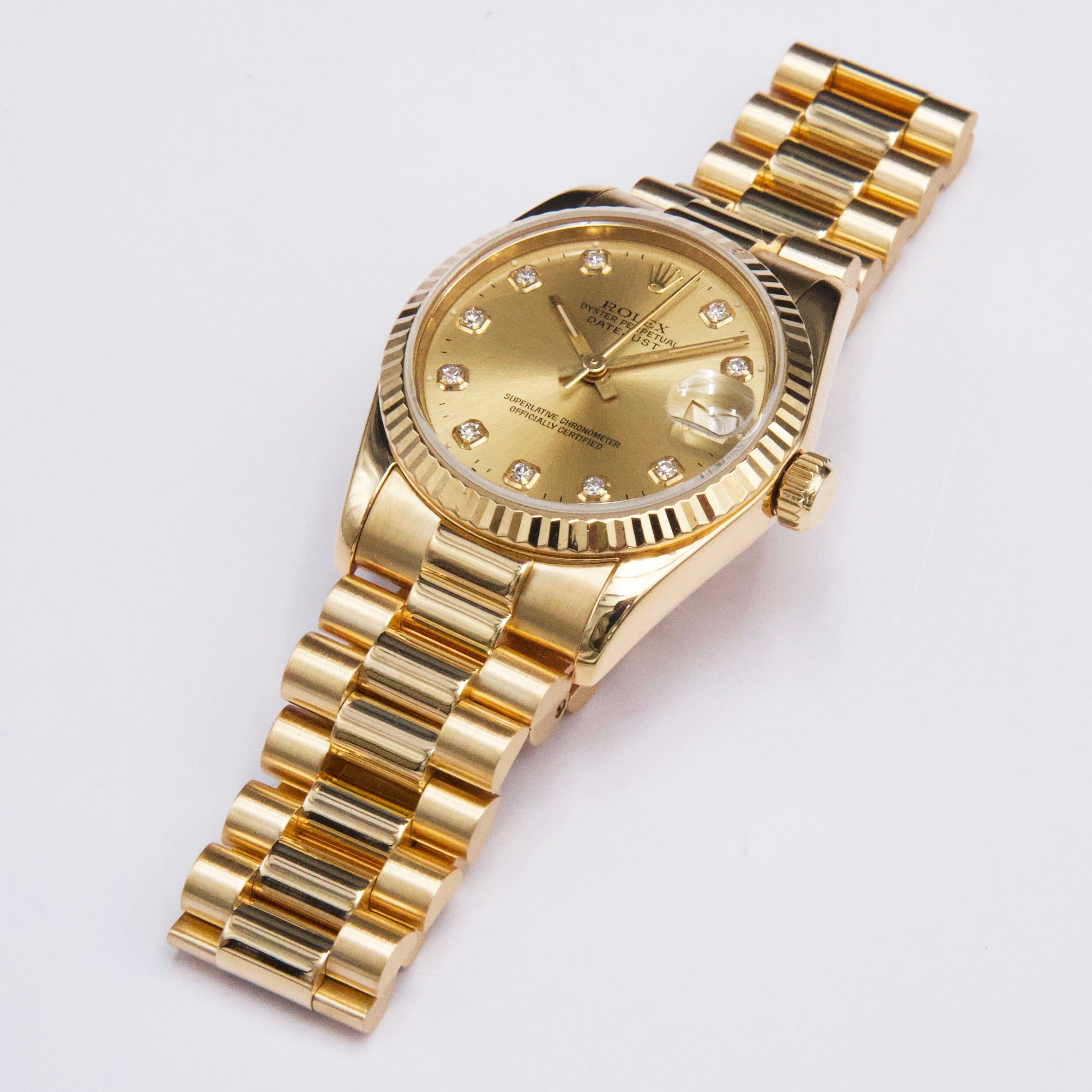 Rolex DateJust 68278 Diamond Champagne Dial Ladies Watch In Excellent Condition In Great Neck, NY