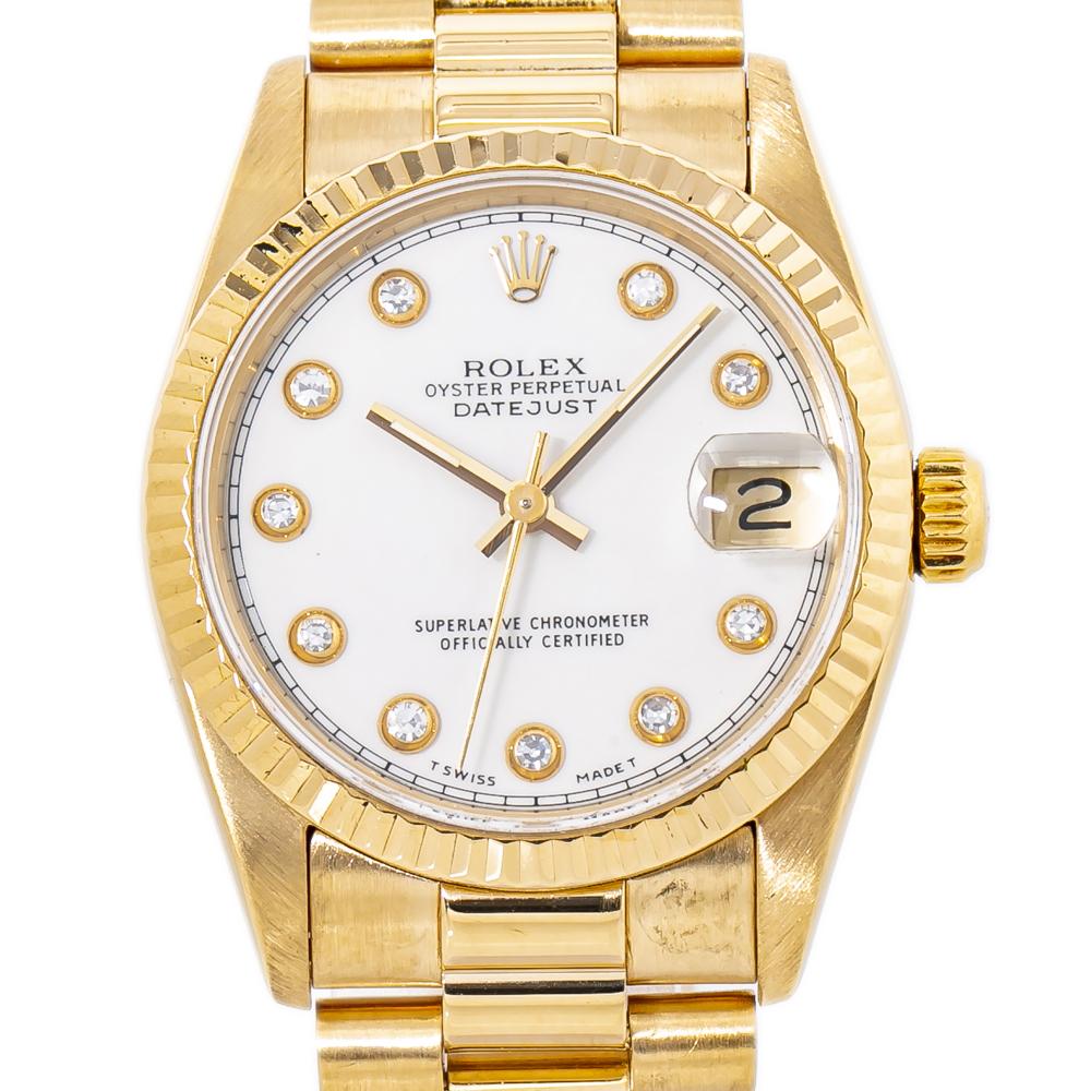 Rolex Datejust 68278 Factory Diamond Dial President 18K Gold Midsize Watch 31mm