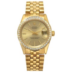 Vintage Rolex Datejust 68278 Midsize Automatic Watch 18K Gold Diamond Bezel Gold Dial