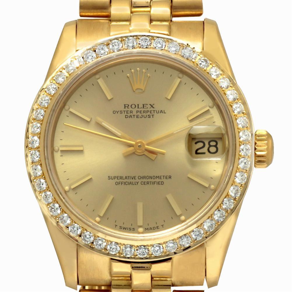 Modern Rolex Datejust 68278 Midsize Automatic Watch 18K Gold Diamond Bezel Gold Dial For Sale
