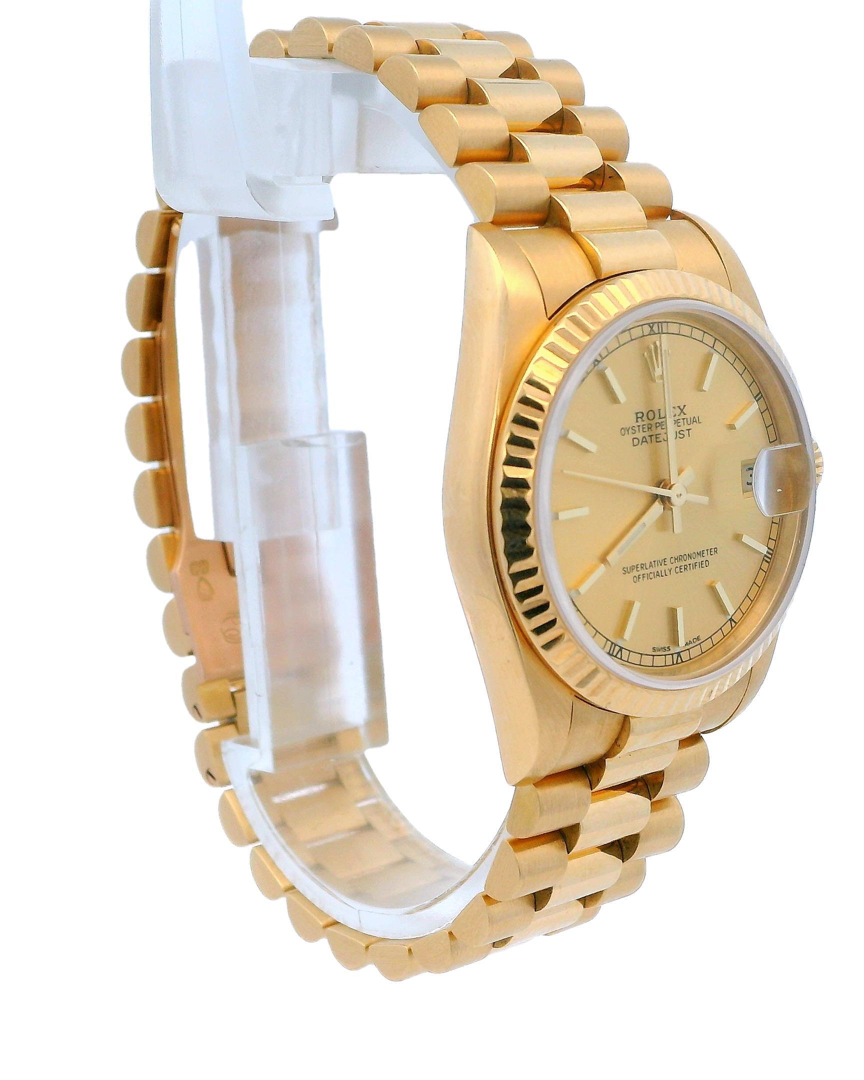 Rolex DateJust 68278 Midsize Champagne Dial Ladies Watch In Excellent Condition For Sale In Great Neck Plaza, NY