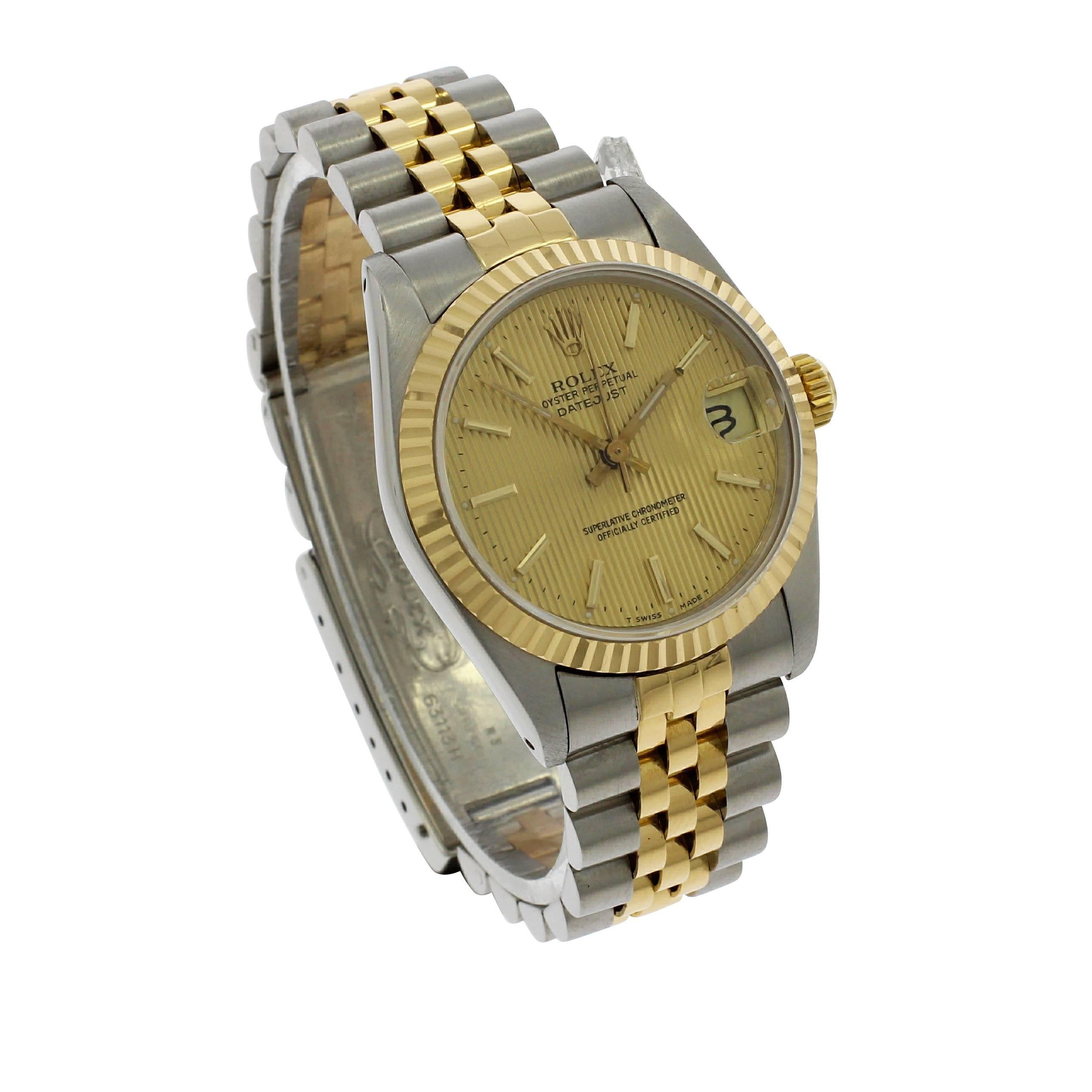Rolex Yellow Gold Stainless Steel Datejust Wristwatch Ref 68723, 1991 10