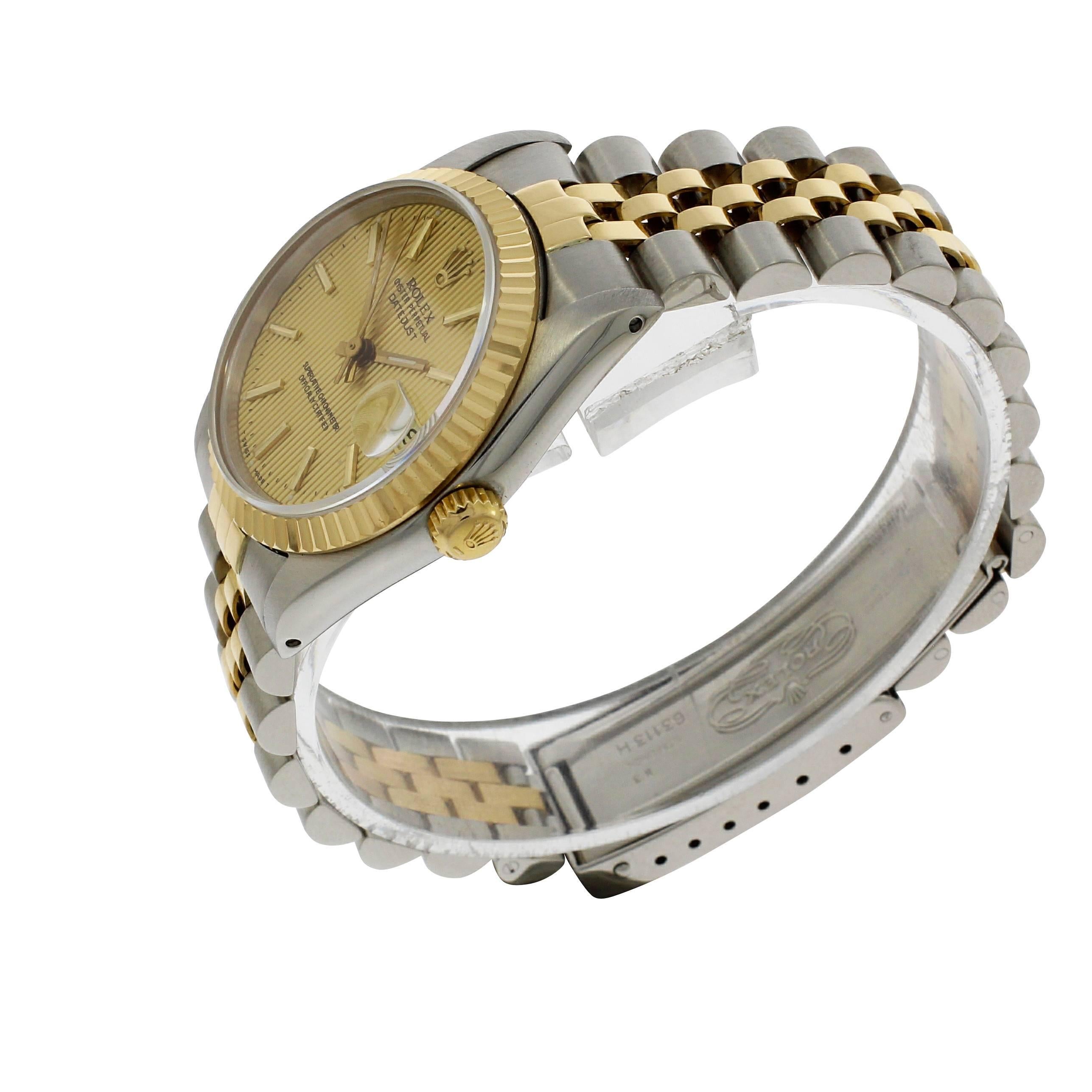 Rolex Yellow Gold Stainless Steel Datejust Wristwatch Ref 68723, 1991 In Excellent Condition In Epsom, Surrey