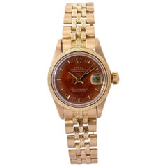 Vintage Rolex Datejust 6901 Automatic 18 Karat Yellow Gold Jubilee Bracelet Wooden Dial