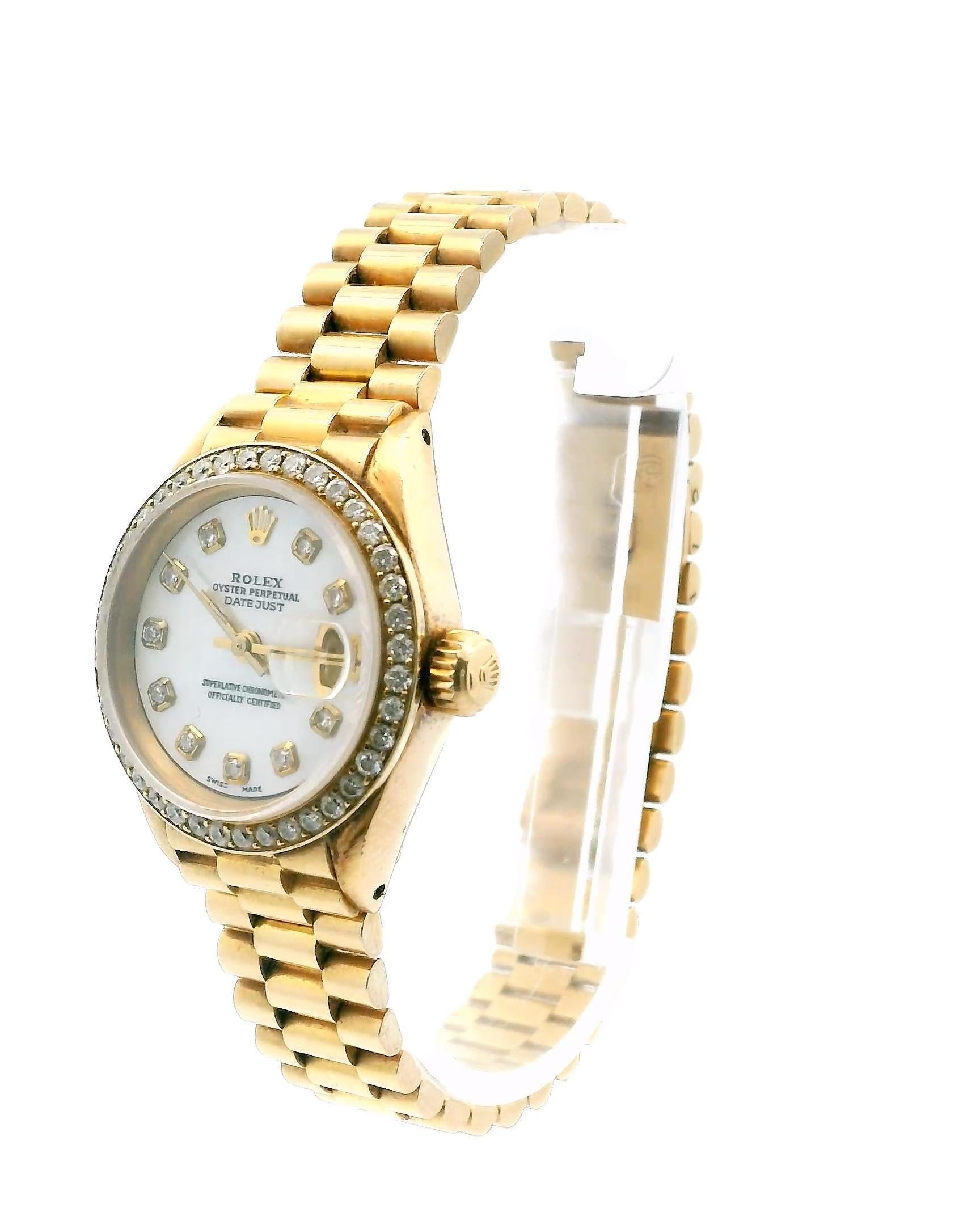 Rolex Datejust 6913 Custom-Diamond MOP Dial Watch In Excellent Condition In Great Neck Plaza, NY