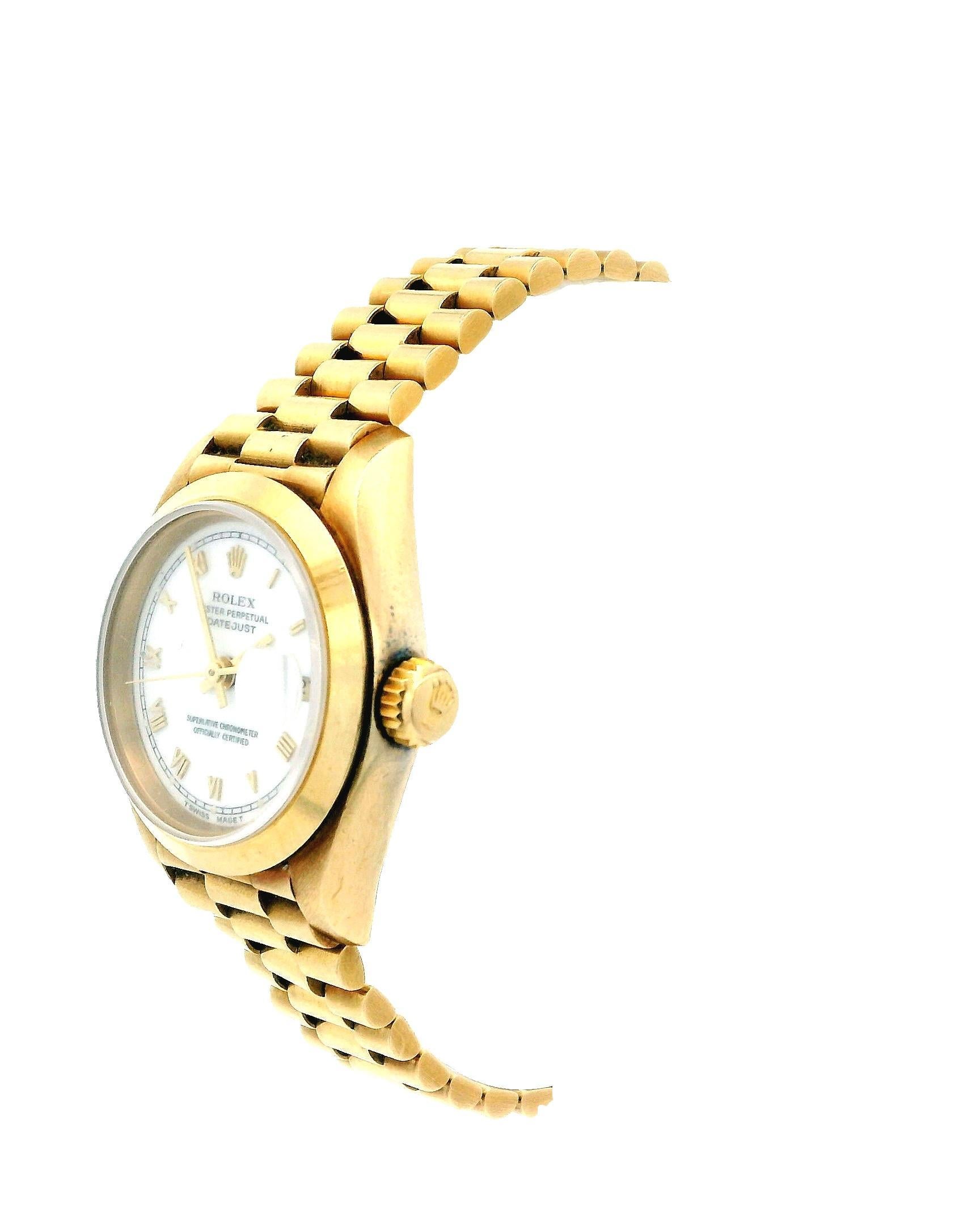 Rolex Datejust 69168 Montre pour dames en or jaune 18 carats avec cadran blanc. Pour femmes en vente