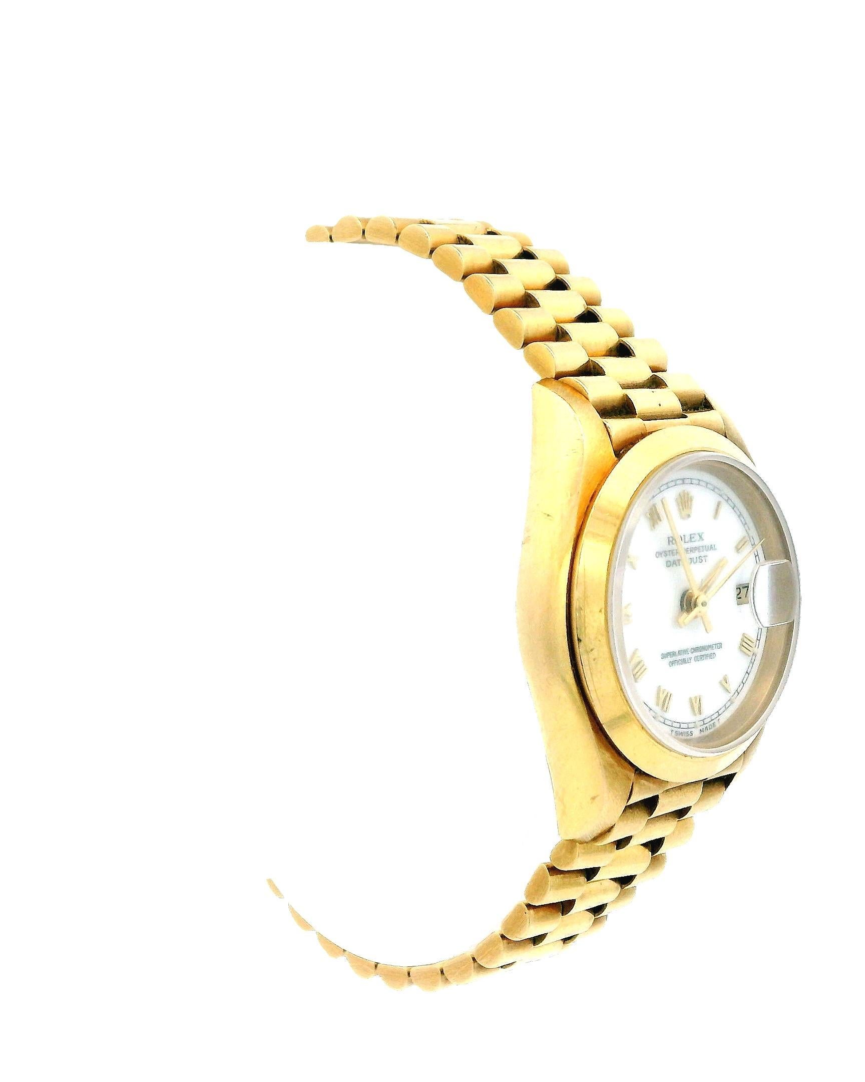 Rolex Datejust 69168 Montre pour dames en or jaune 18 carats avec cadran blanc. en vente 1