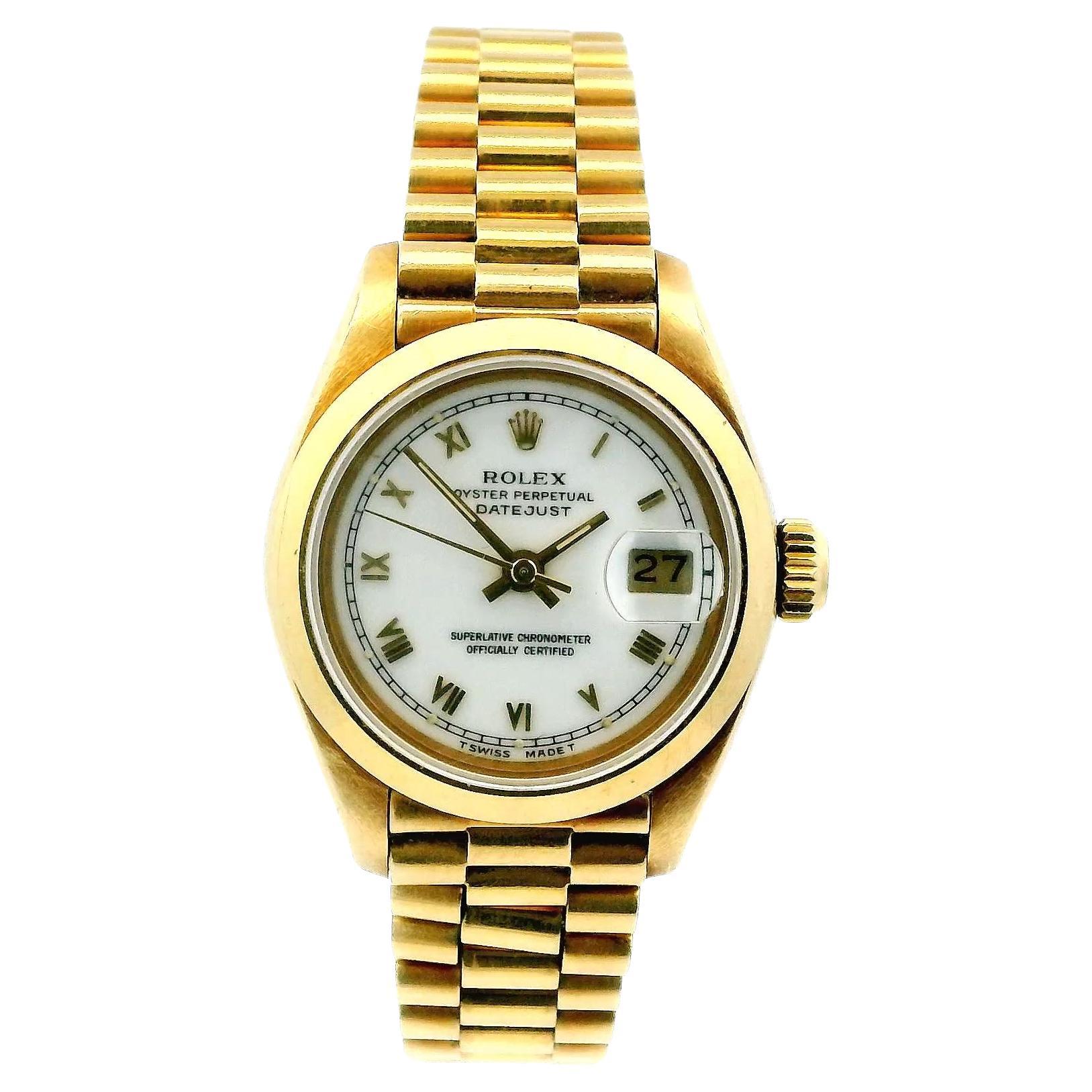 Rolex Datejust 69168 Montre pour dames en or jaune 18 carats avec cadran blanc. en vente