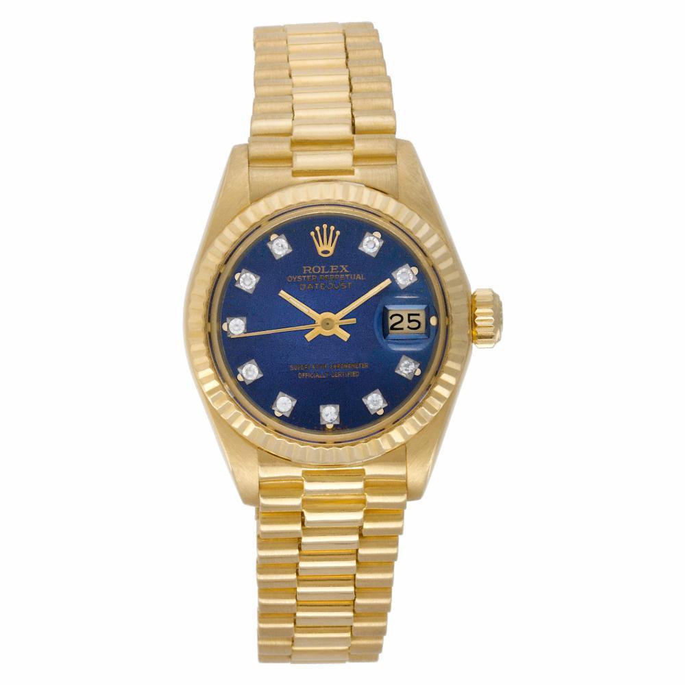 Rolex Datejust Reference #:6917. Ladies Rolex Datejust in 18k yellow gold with custom blue diamond dial. Auto. Ref 6917. engraved 