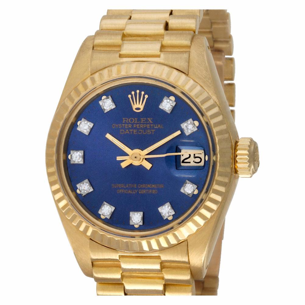 Contemporary Rolex Datejust 6917 18 Karat Yellow Gold, Blue Diamond Dial Automatic Watch