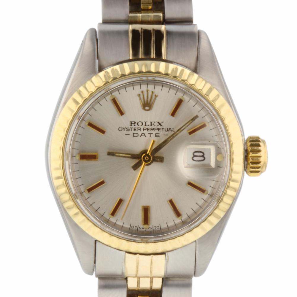 Rolex Datejust Reference #:6917. Rolex Oyster Perpetual 26 mm Ladies Date Two Tone Jubilee Watch 6917 Circa 1974. Verified and Certified by WatchFacts. 1 year warranty offered by WatchFacts.
