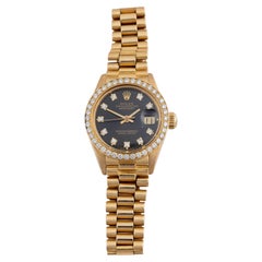 Rolex Datejust 6917 26mm 18K Gold President Diamond Bezel Black Dial Watch