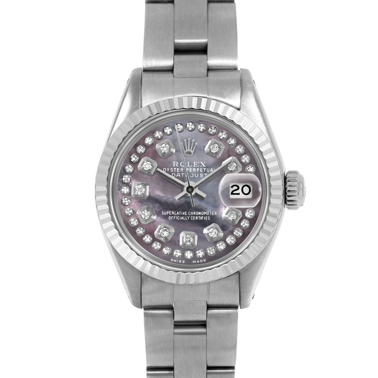 Rolex Datejust 6917 Black Mother of Pearl String Diamond Dial Oyster Band For Sale