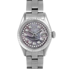 Rolex Datejust 6917 Black Mother of Pearl String Diamond Dial Oyster Band