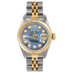 Rolex Datejust 6917 Blue Mother of Pearl Diamond Dial Jubilee Band Fluted Bezel