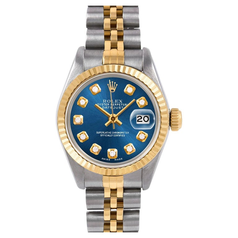 Rolex Datejust 6917 Custom Blue Diamond Dial Jubilee Band Fluted Bezel