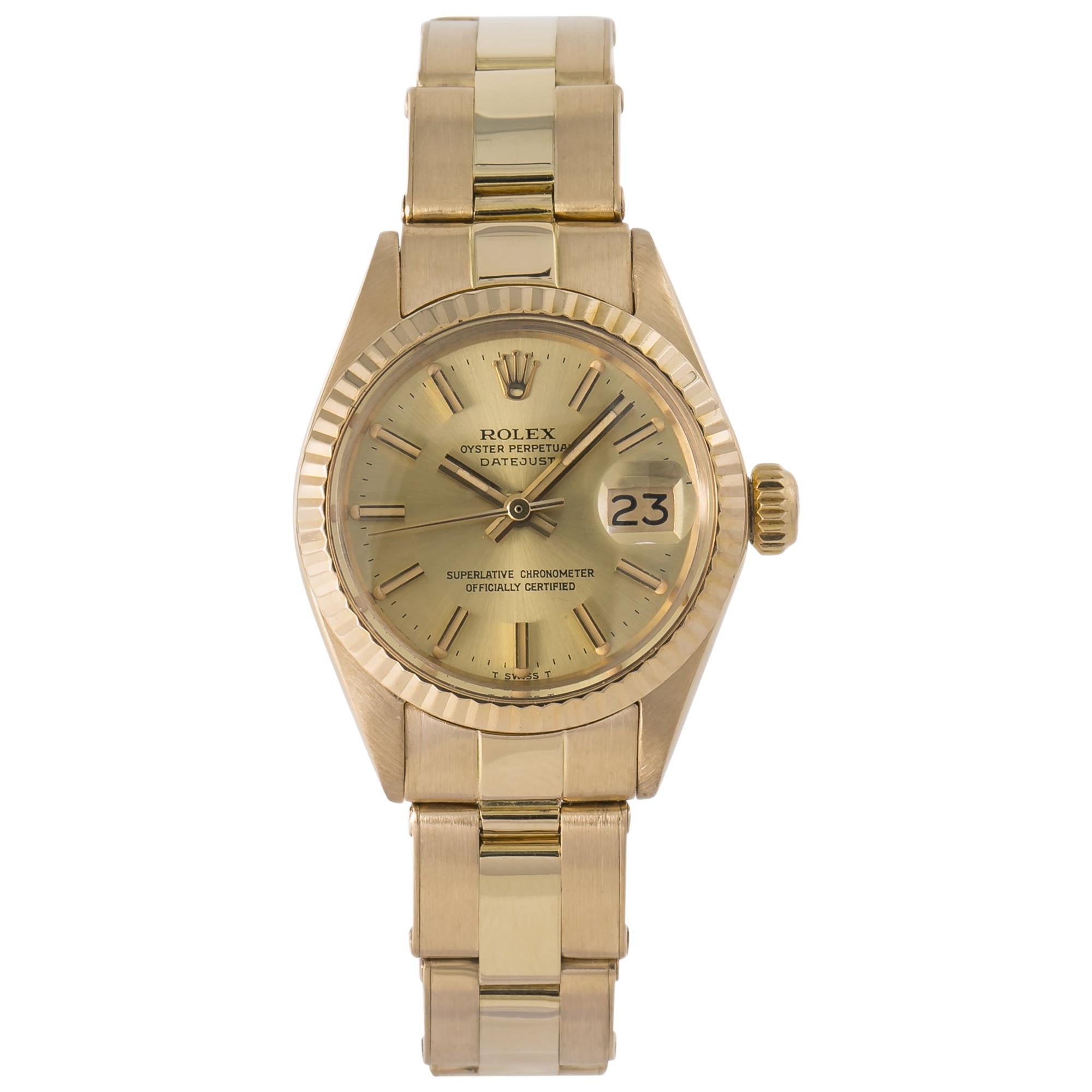 Rolex Datejust 6917 Gold Dial 18K Yellow Gold Automatic Lady's Watch For Sale