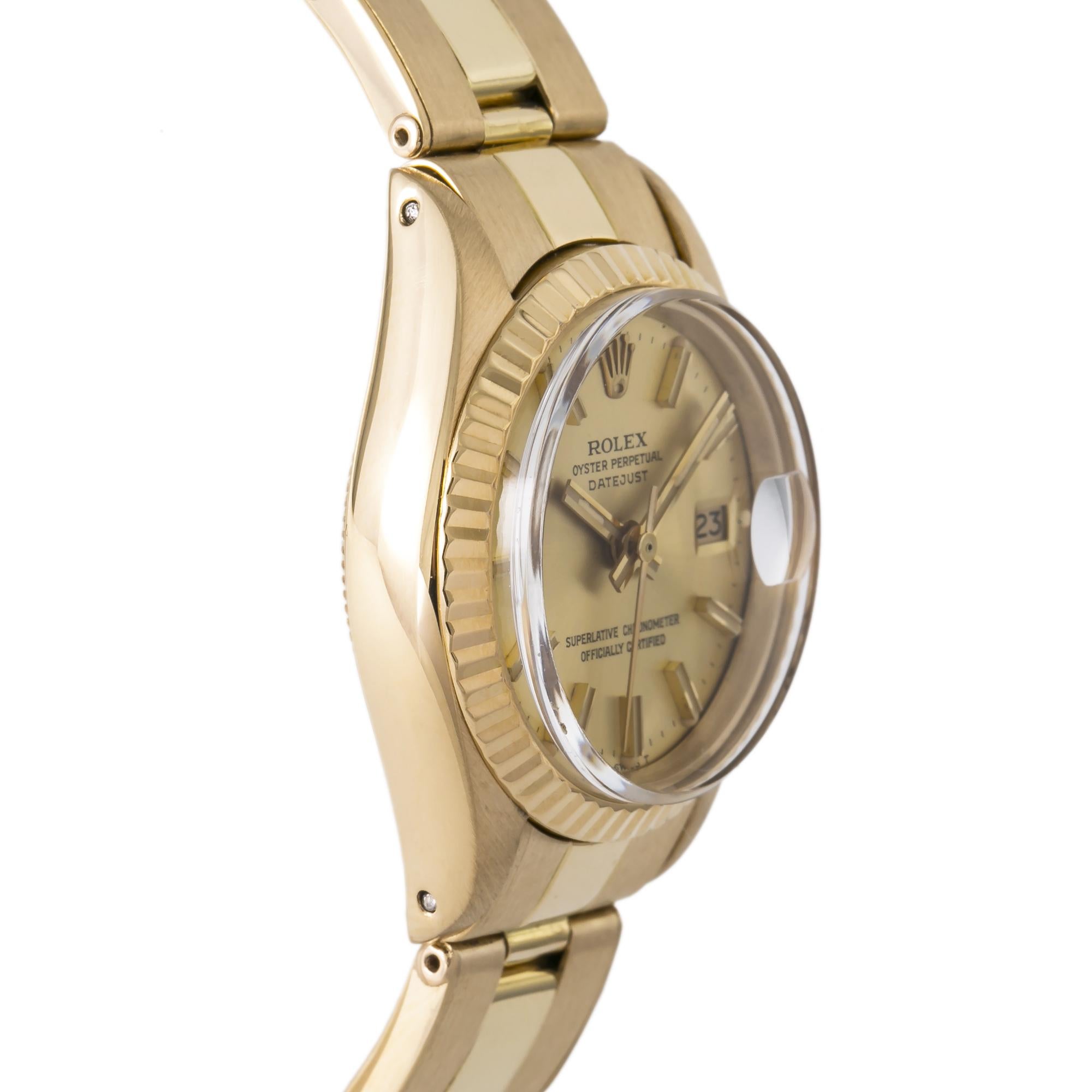 Contemporary Rolex Datejust 6917 Gold Dial 18K Yellow Gold Automatic Lady's Watch For Sale