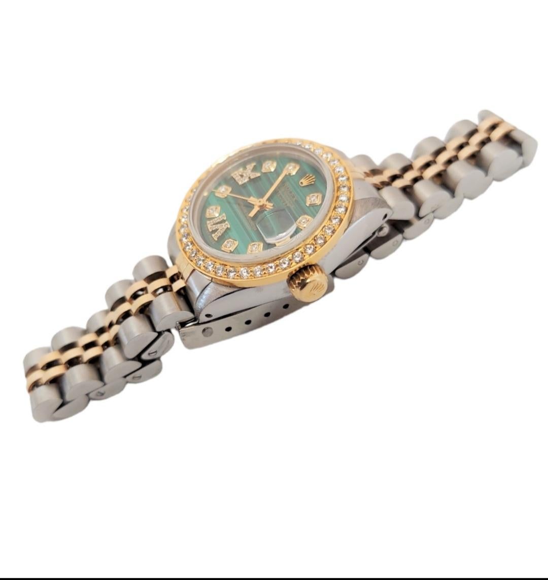 Modern Rolex Ladies 26mm Datejust 6917 Malachite Green Diamond Roman For Sale