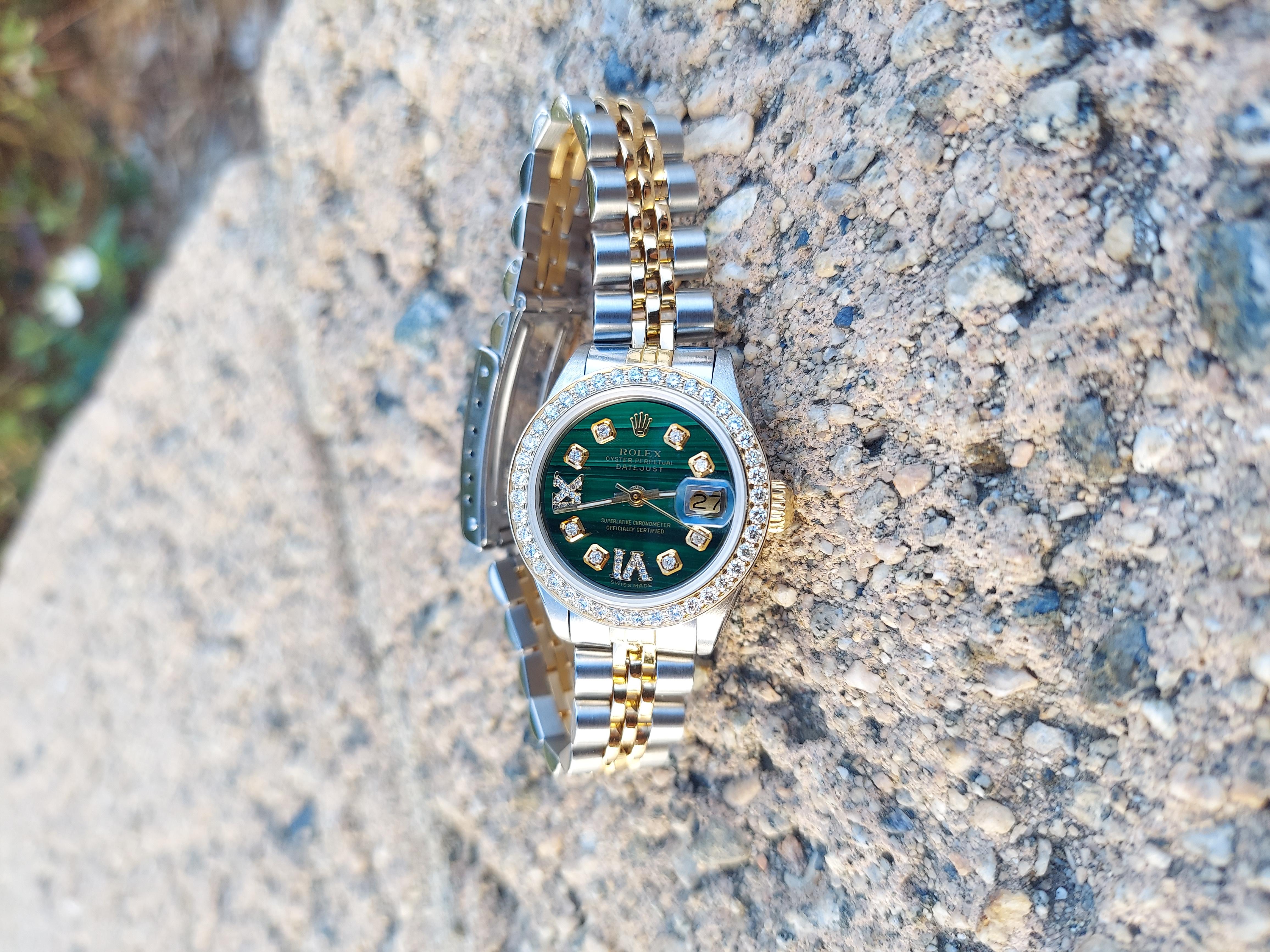 Women's Rolex Datejust 6917 Malachite Green Diamond Roman