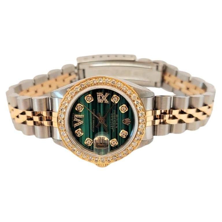 Rolex Ladies 26mm Datejust 6917 Malachite Green Diamond Roman For Sale
