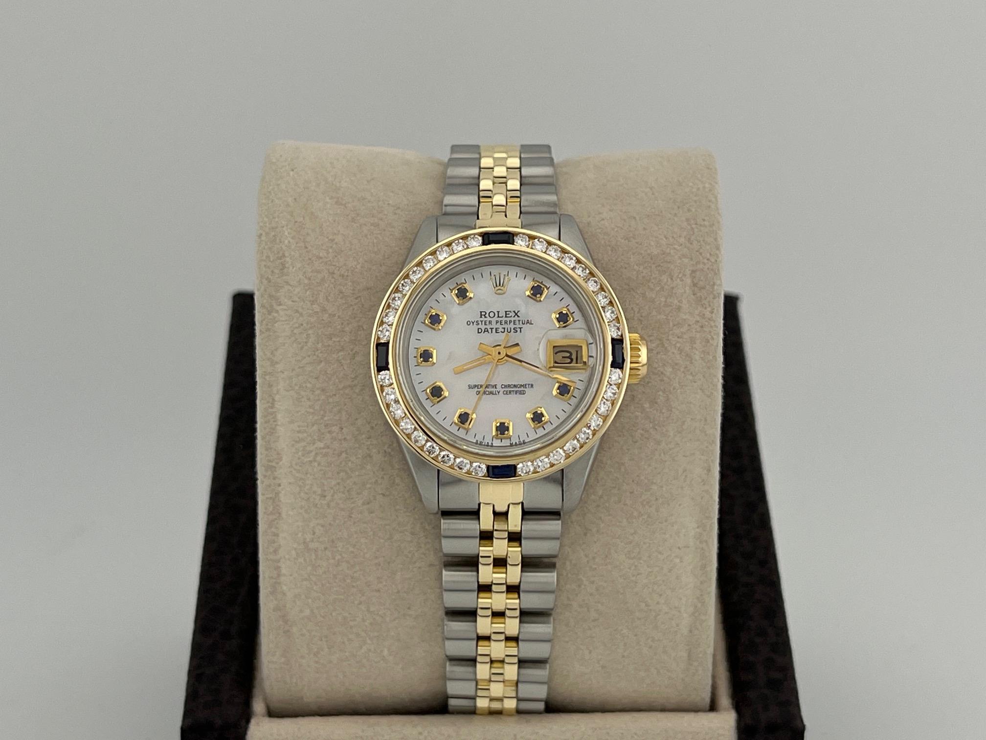 Rolex Datejust 6917 Perlmutt Saphir Zifferblatt Diamant Lünette Gold Stahl im Angebot 5