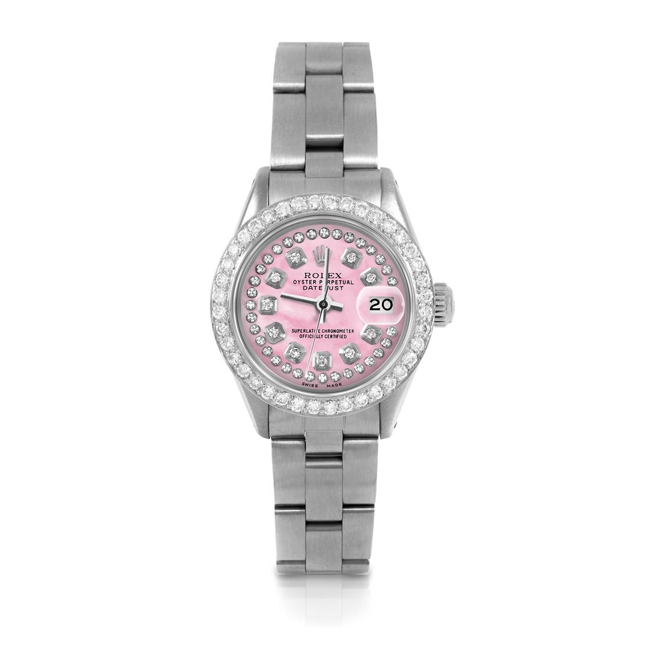 Pre-Owned Rolex 6917 Ladies 26mm Datejust Watch, Custom Pink Mother of Pearl String Diamond Dial & Custom 1ct Diamond Bezel on Rolex Stainless Steel Oyster Band.   

SKU 6917-SS-PMOP-STRD-BDS-OYS


Brand/Model:        Rolex Datejust
Model Number:   