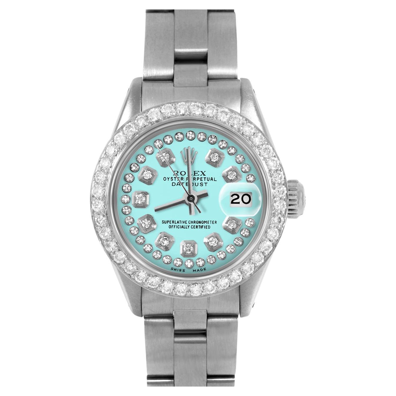 Rolex Datejust 6917 Turquoise String Diamond Dial Oyster Band 1ct Diamond Bezel For Sale