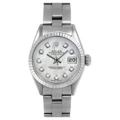 Rolex Datejust 6917 White Mother of Pearl Diamond Dial Oyster Band Fluted Bezel