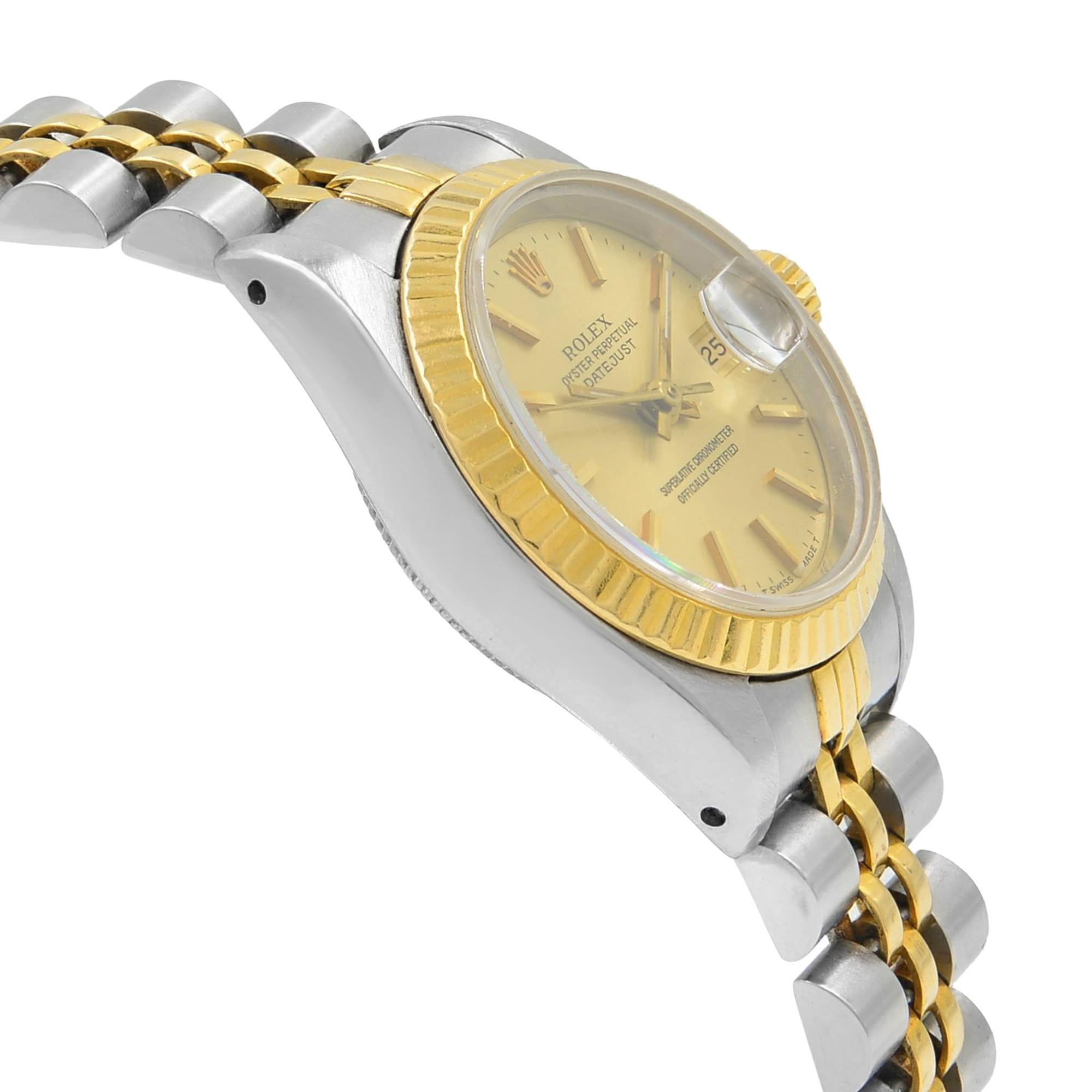 Rolex Datejust 69173 18 Karat Gold and Stainless Steel Automatic Ladies Watch In Good Condition In New York, NY