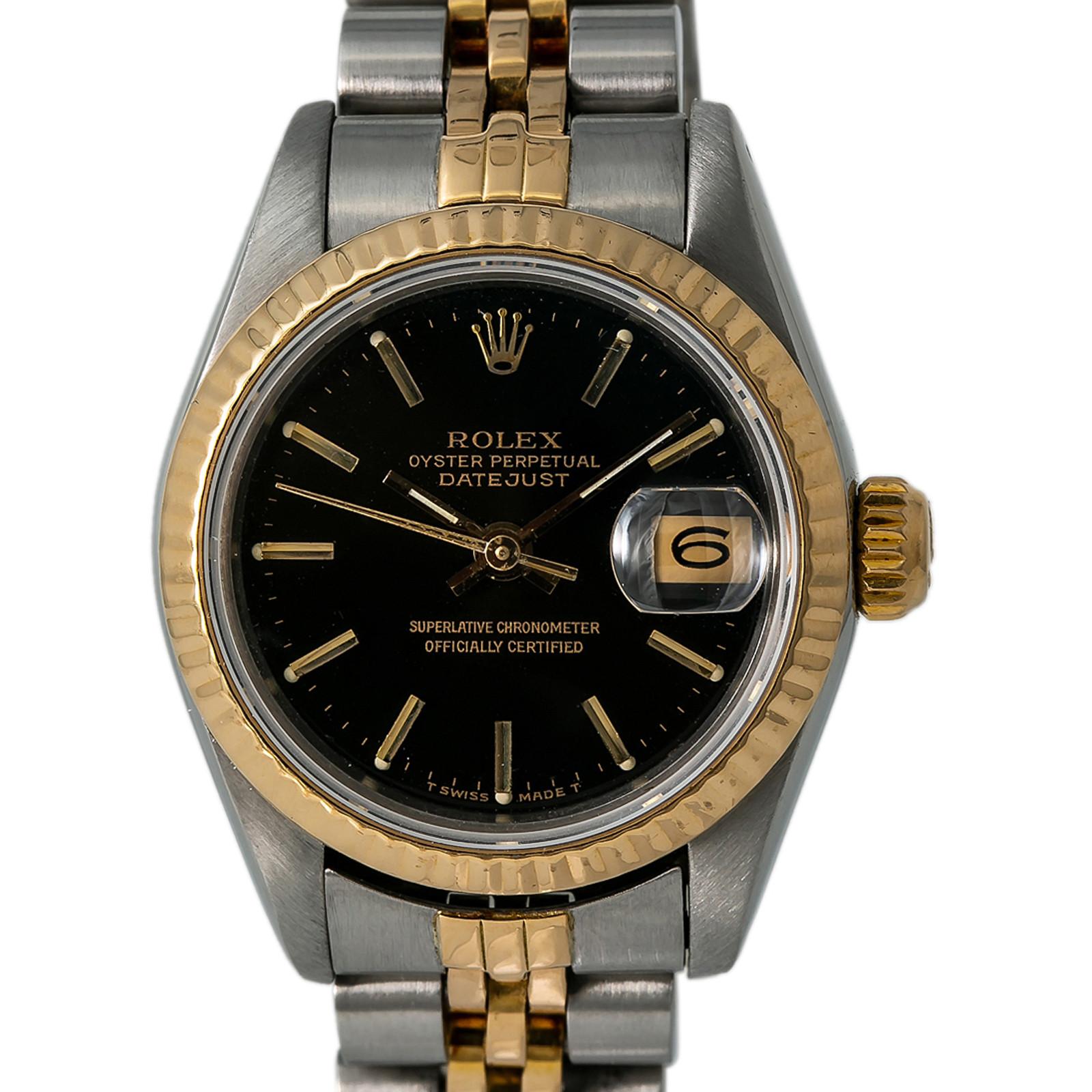 Contemporary Rolex Datejust 69173, Black Dial, Certified and Warranty