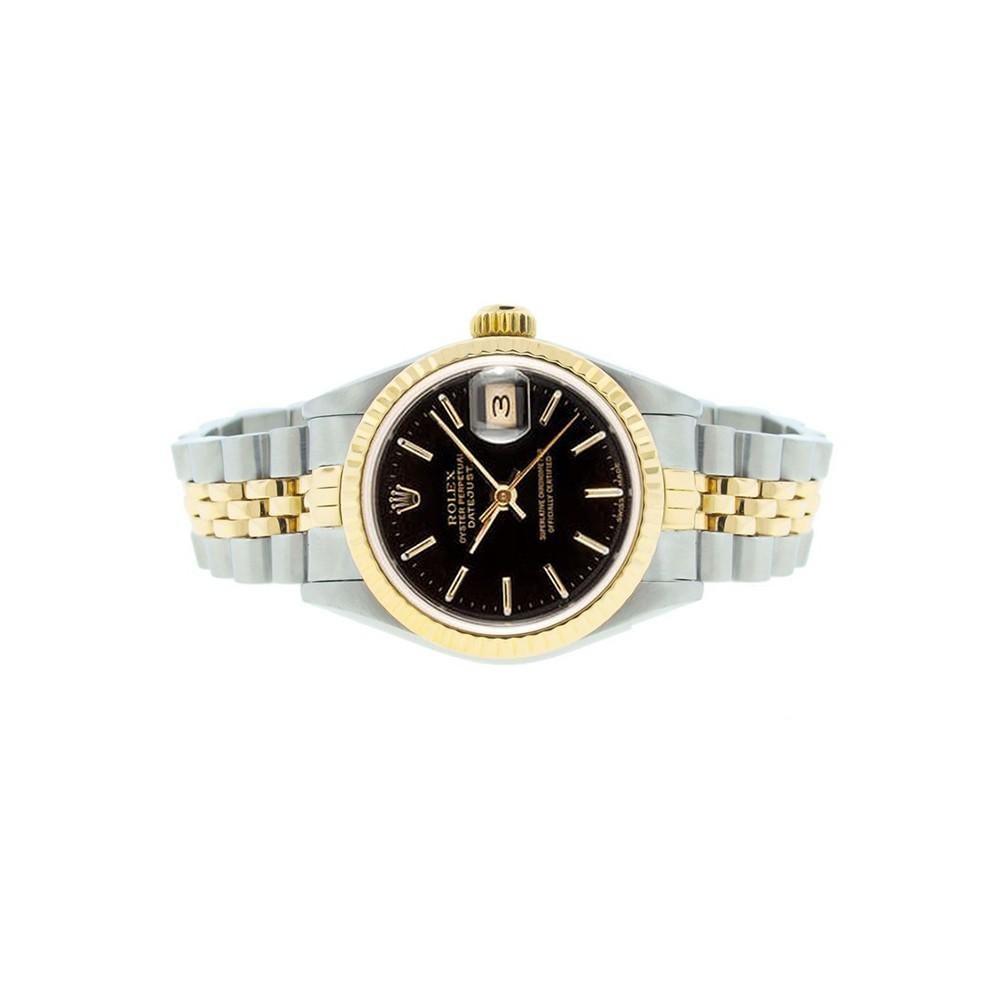 Rolex Datejust 69173, Black Dial, Certified and Warranty In Excellent Condition In Miami, FL