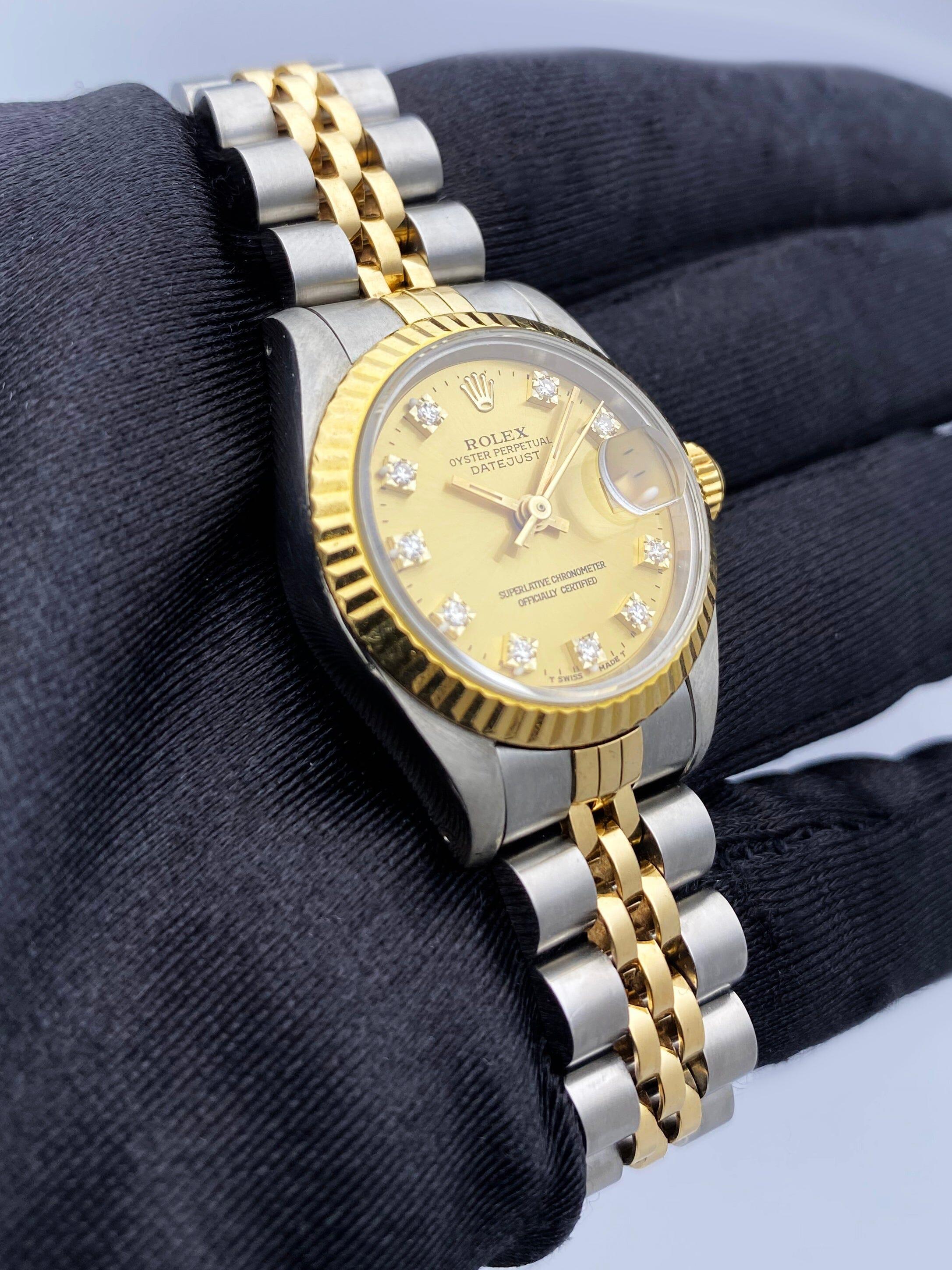 Rolex Datejust 69173 Diamond Champagne Dial Ladies Watch Box Papers im Zustand „Hervorragend“ im Angebot in Great Neck, NY
