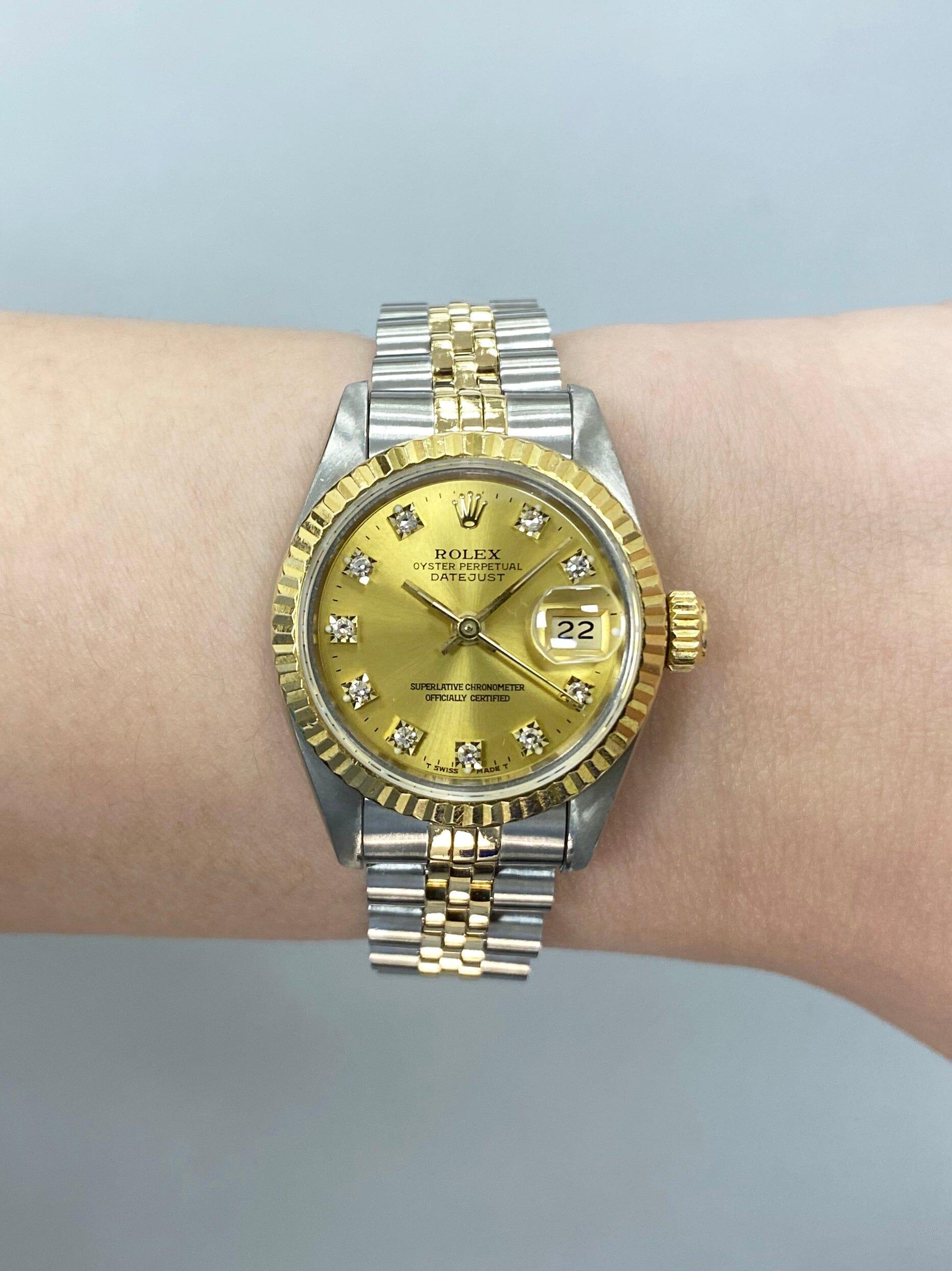 Rolex Datejust 69173 Diamond Champagne Dial Ladies Watch Box Papers im Angebot 5