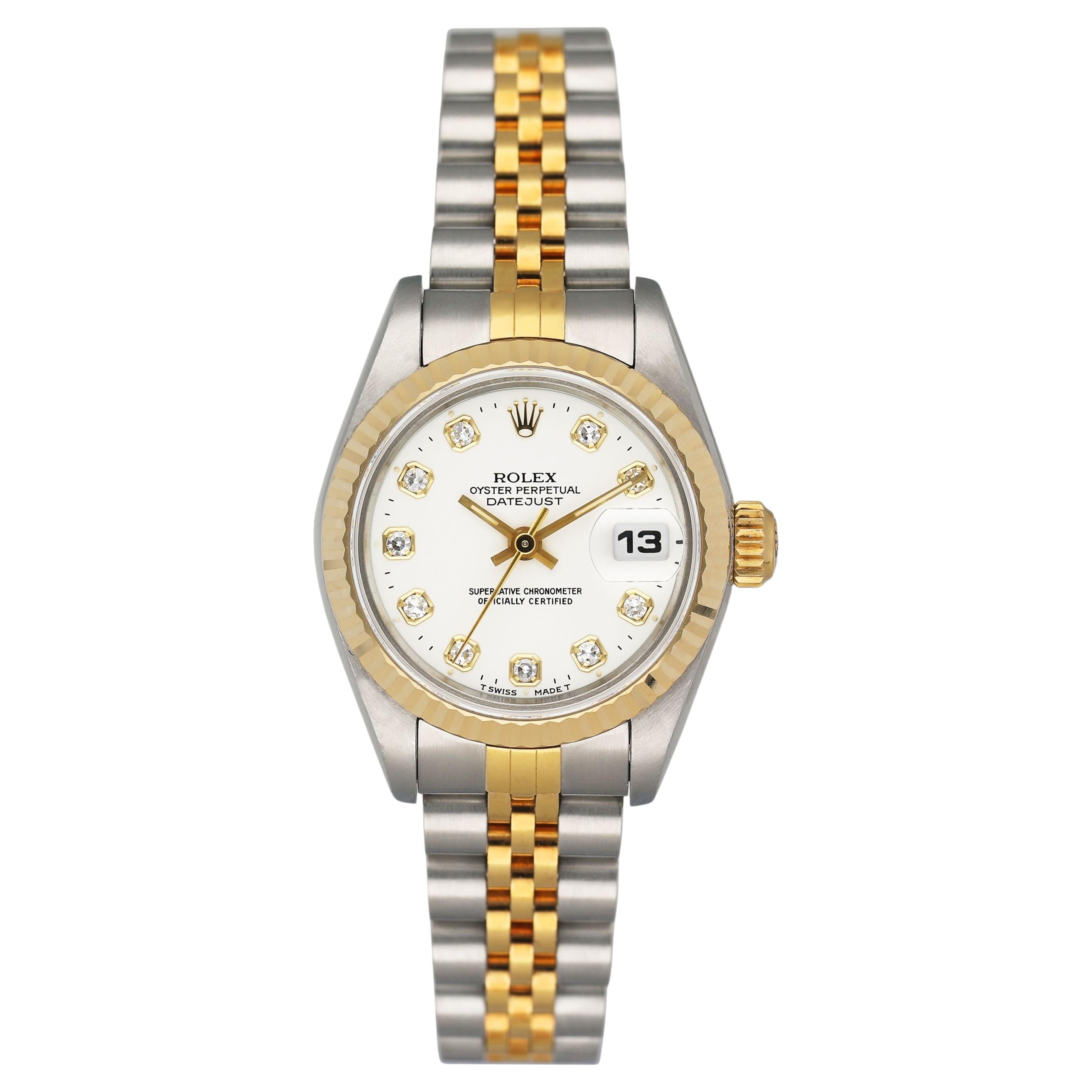 Rolex Datejust 69173 Diamant Weißes Zifferblatt Damenuhr im Angebot