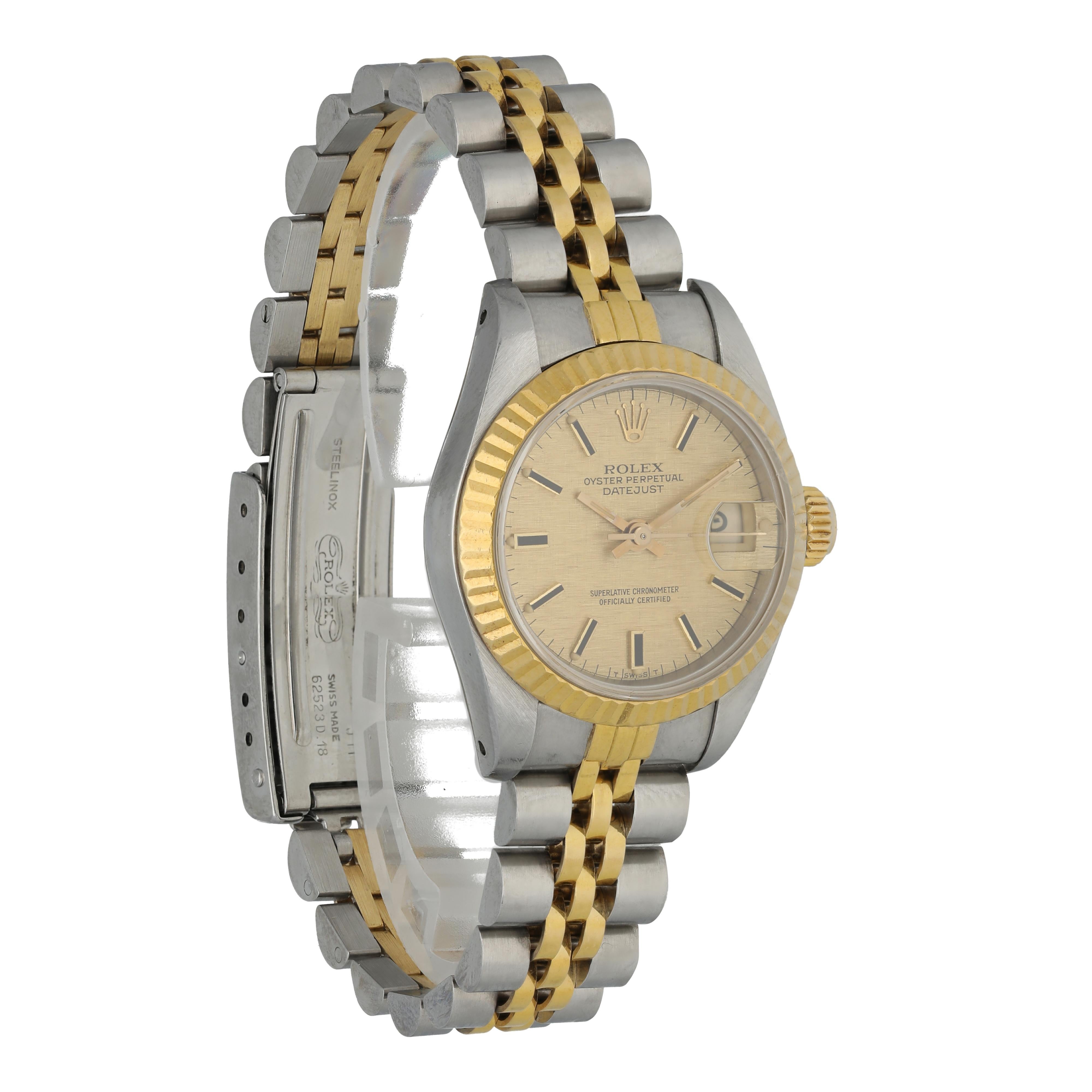 Rolex Datejust 69173 Linen Dial Ladies Watch Box Papers In Excellent Condition For Sale In New York, NY