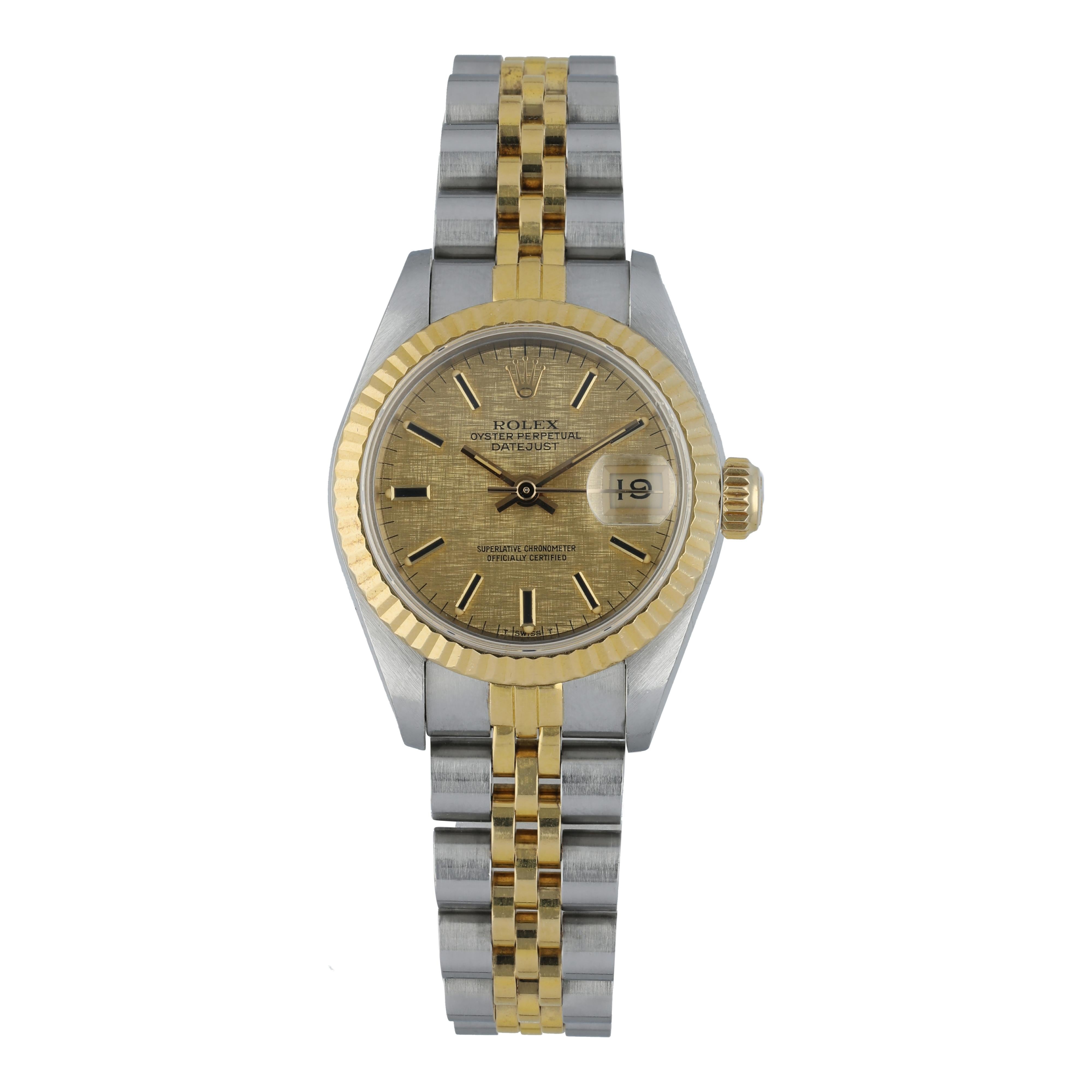 Women's Rolex Datejust 69173 Linen Dial Ladies Watch Box Papers For Sale