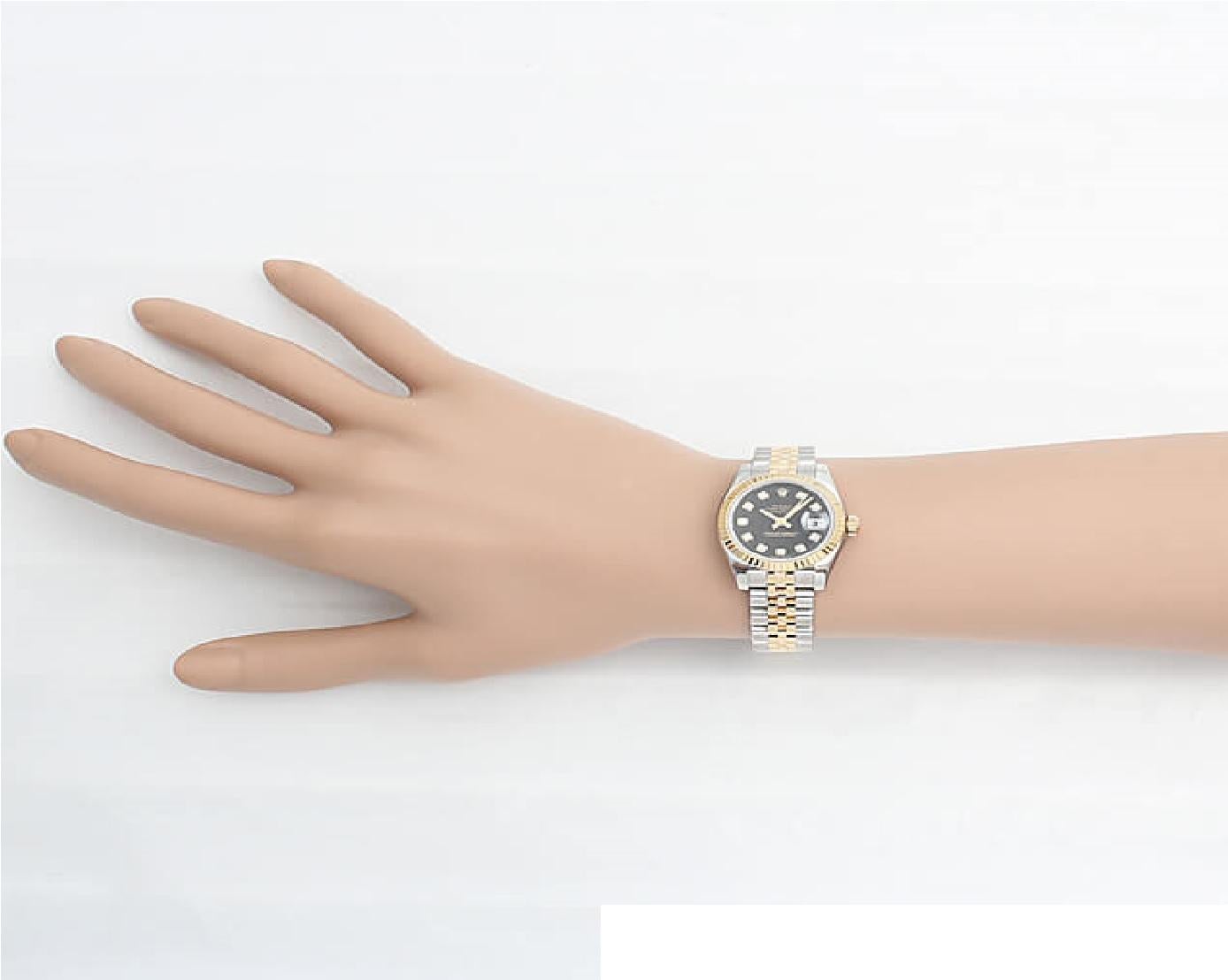 Women's Rolex Datejust 69173G 10P Diamond Black Dial W No. - Elegant Used Ladies' Watch For Sale