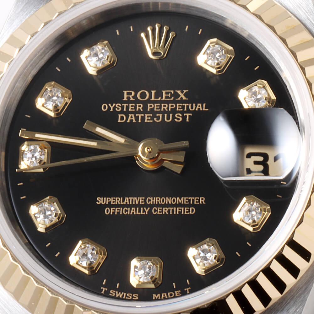 Rolex Datejust 69173G 10P Diamond Black Dial W No. - Elegant Used Ladies' Watch For Sale 1