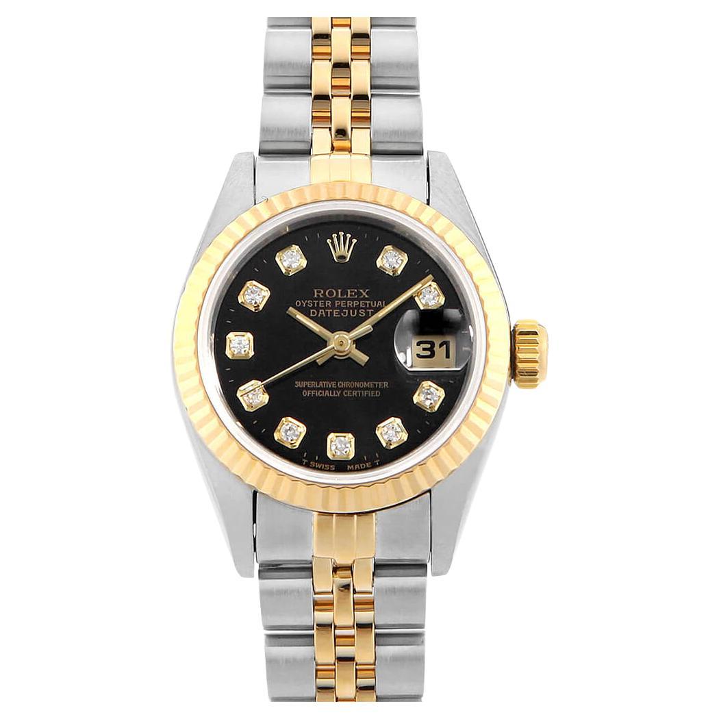 Rolex Datejust 69173G 10P Diamond Black Dial W No. - Elegant Used Ladies' Watch