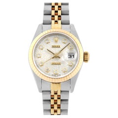 Used Rolex Datejust 69173G 10P Diamond, Silver Engraved Dial, U Series, Ladies' Watch