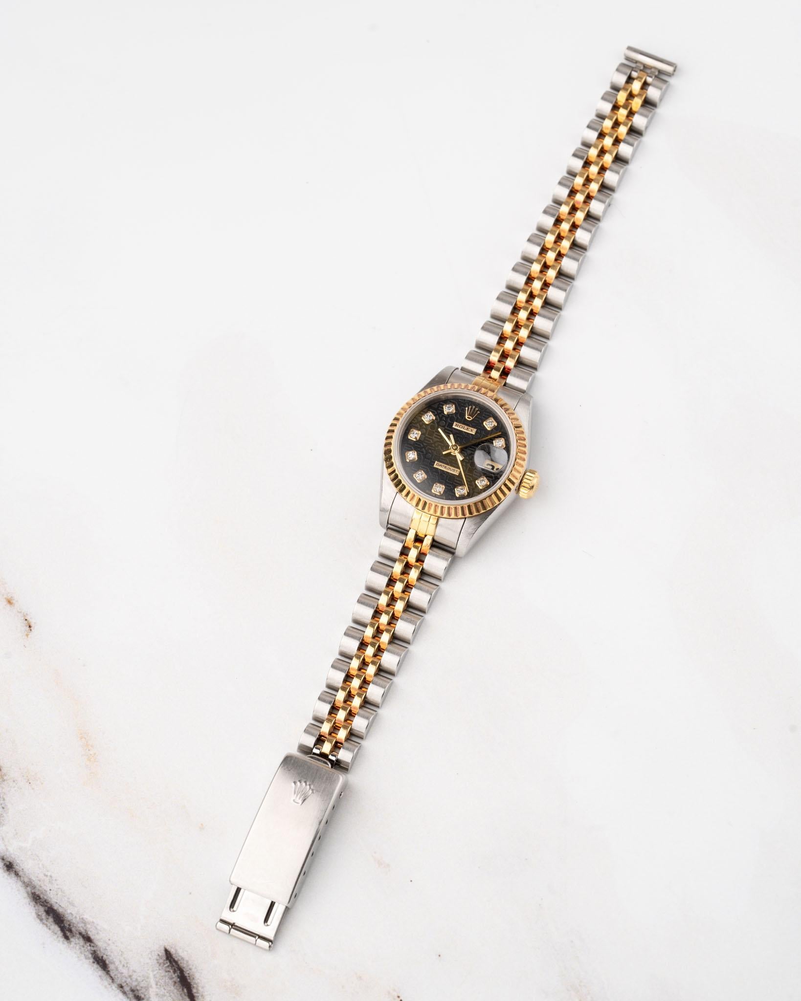 Rolex Datejust 69173G Computadora Diamante Esfera Negra YG/SS S4 Serie 1993 en venta 7