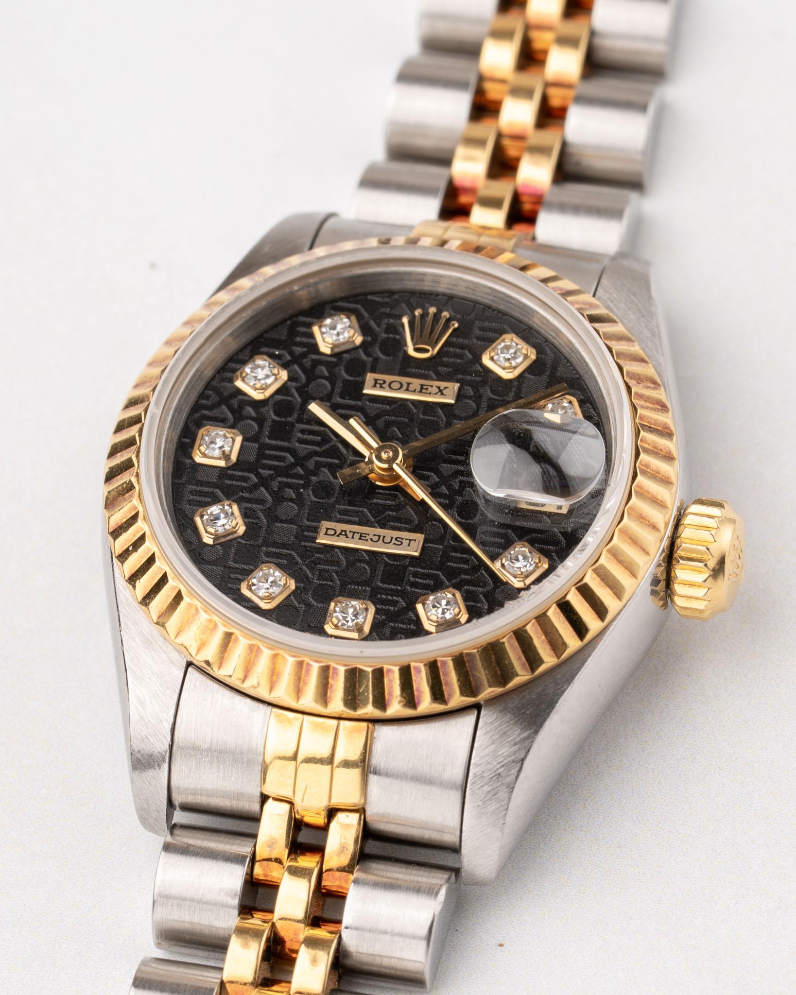 De las mujeres Rolex Datejust 69173G Computadora Diamante Esfera Negra YG/SS S4 Serie 1993 en venta