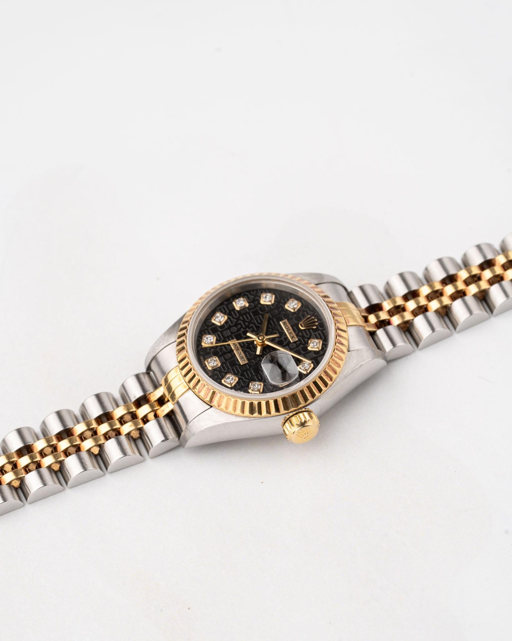 Rolex Datejust 69173G Computadora Diamante Esfera Negra YG/SS S4 Serie 1993 en venta 5