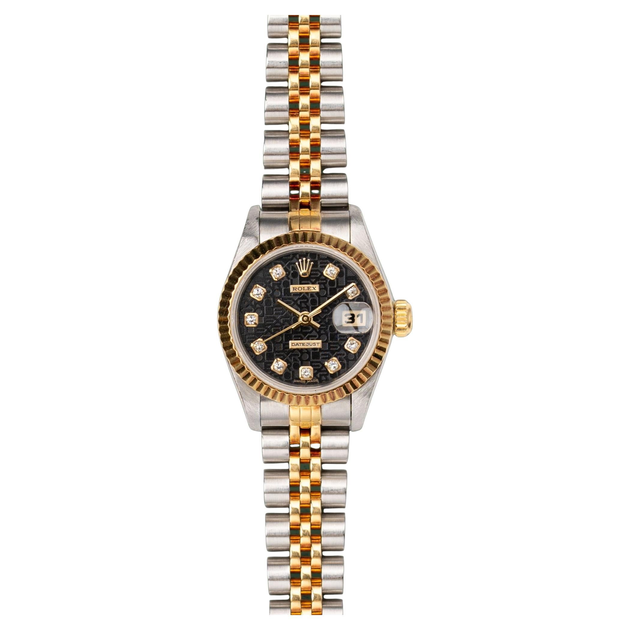 Rolex Datejust 69173G Computadora Diamante Esfera Negra YG/SS S4 Serie 1993 en venta