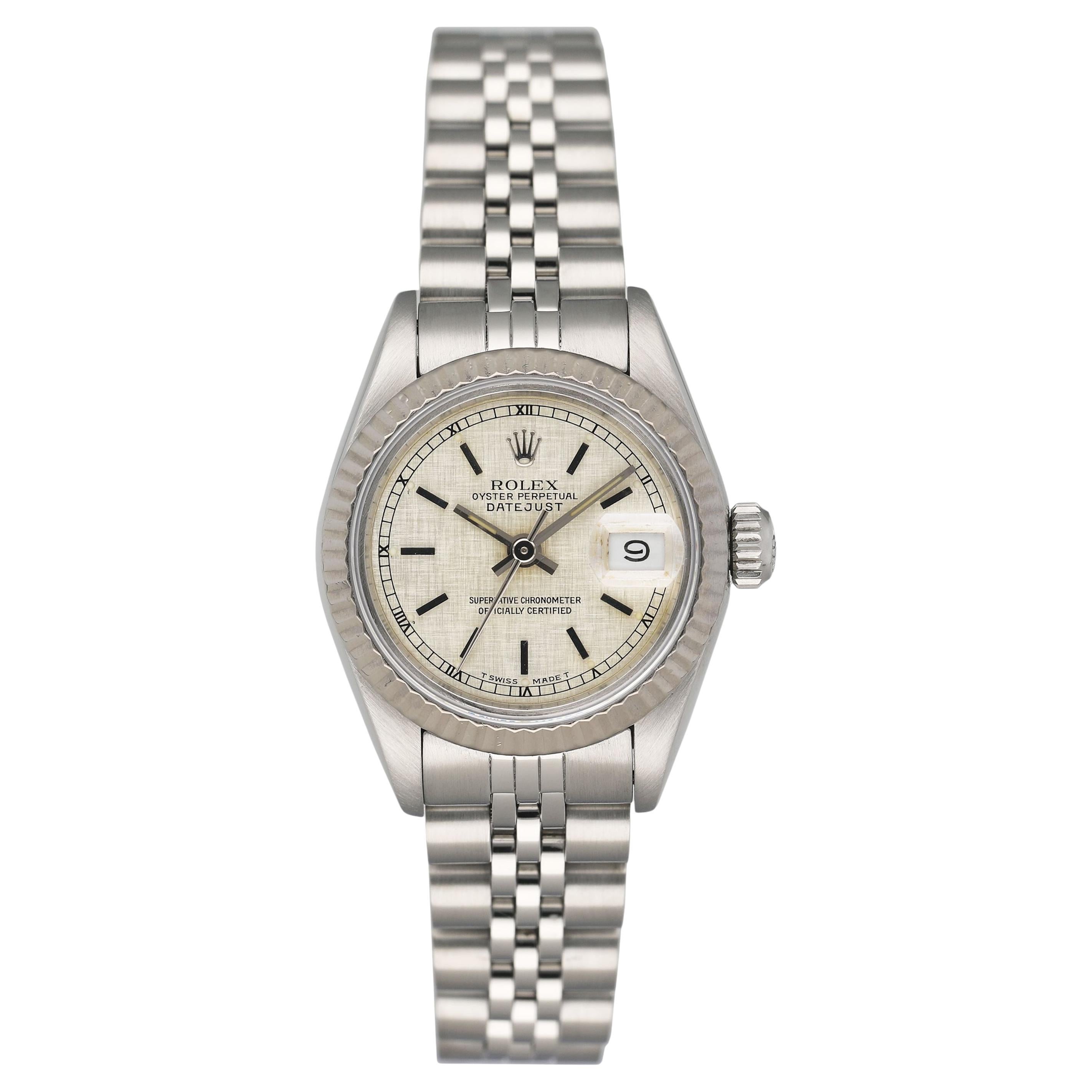 Rolex Datejust 69174 Linen Dial Ladies Watch Box Papers en venta