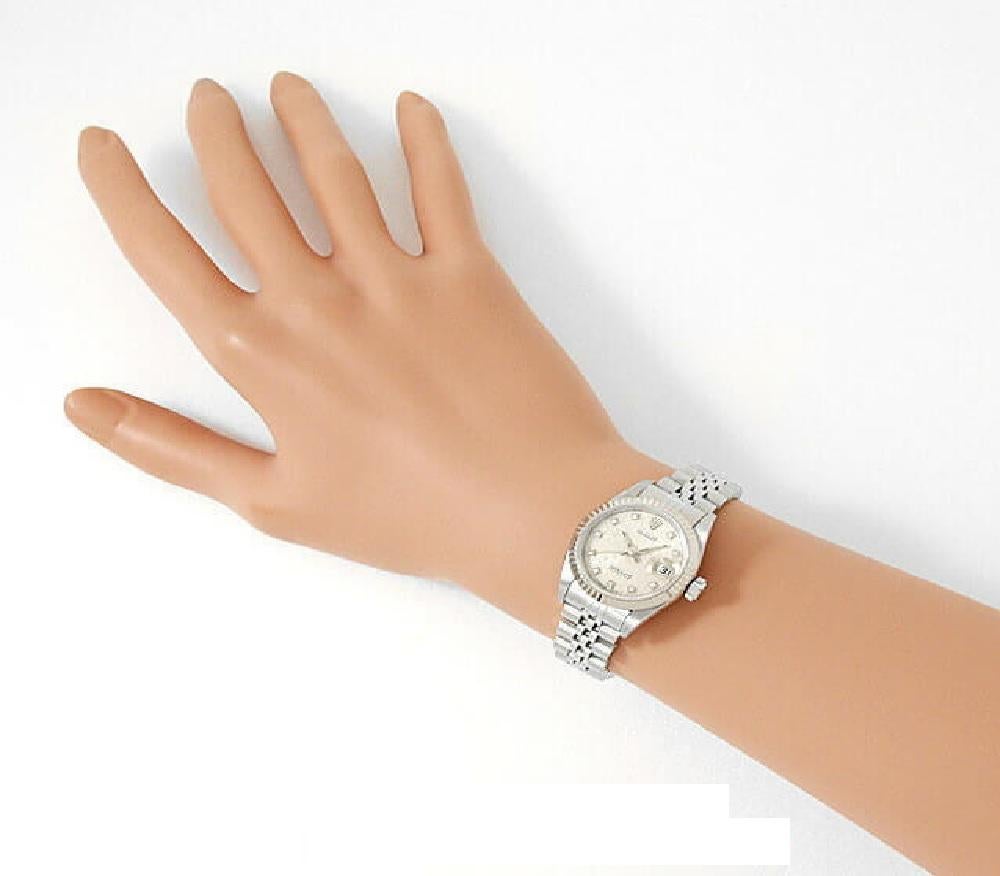 Women's Rolex Datejust 69174G Ladies 10P Diamond Silver Engraved Dial L-Series Watch