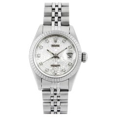 Vintage Rolex Datejust 69174G Ladies 10P Diamond Silver Engraved Dial L-Series Watch
